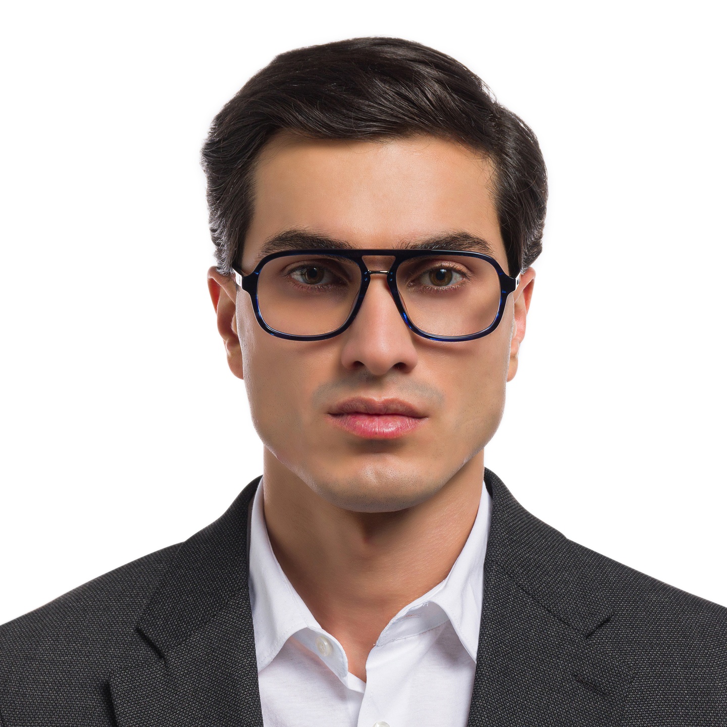 EYE'M Aviator Eyeglasses in Blue – Model Photo 1