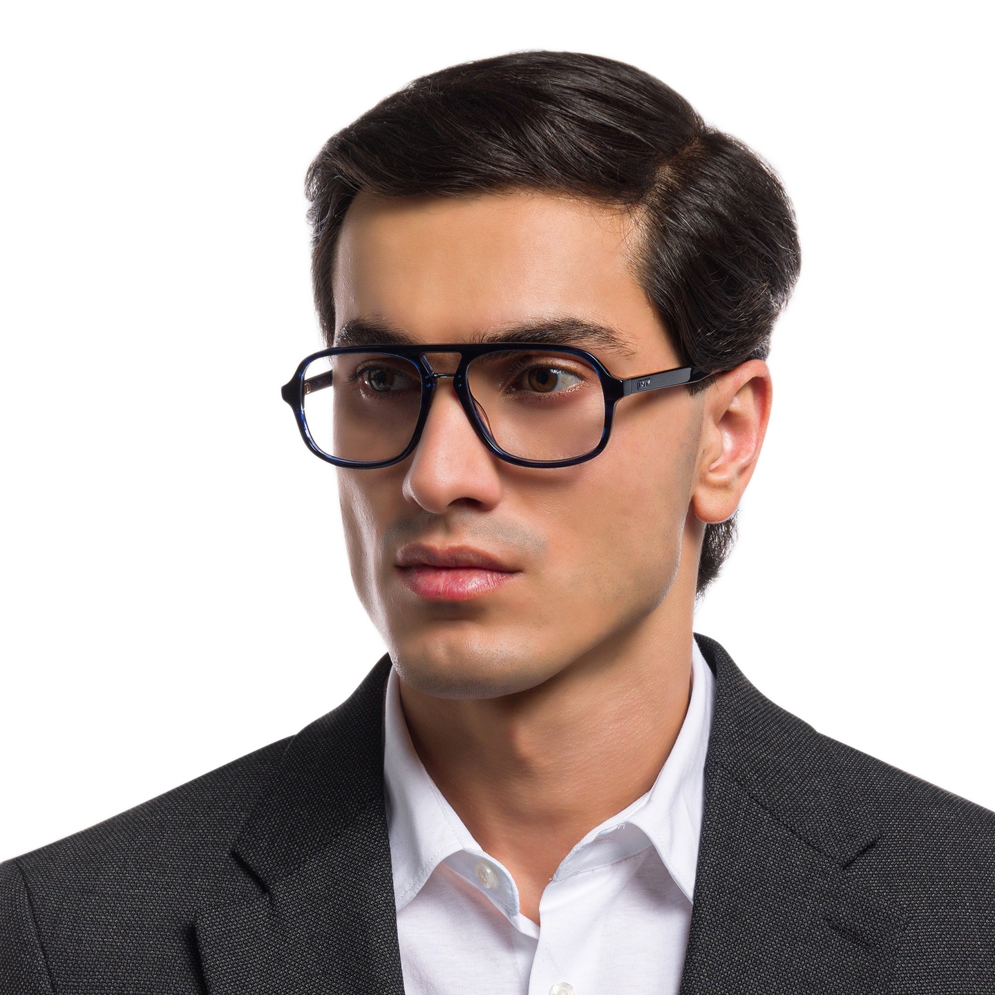 EYE'M Aviator Eyeglasses in Blue – Model Photo 4