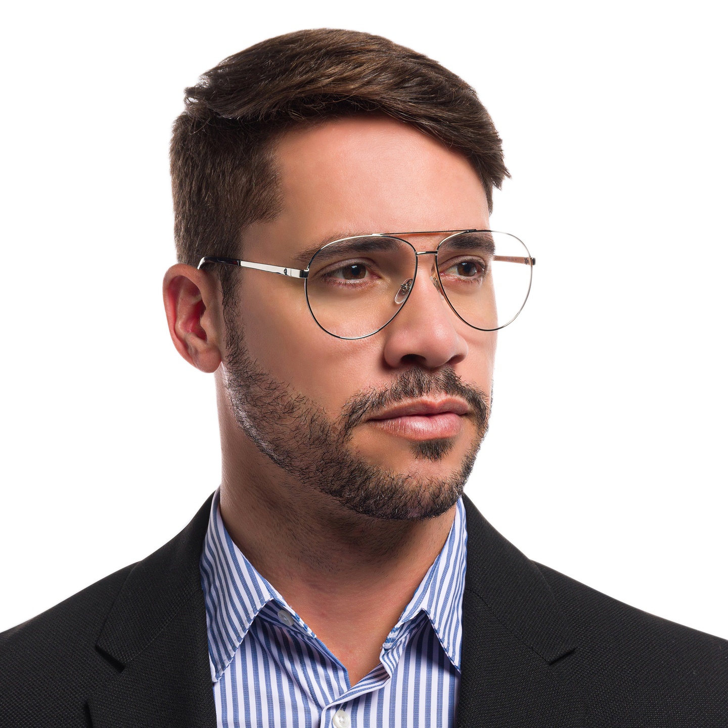 EYE'M Wide Aviator Eyeglasses in Silver – Model Photo 1