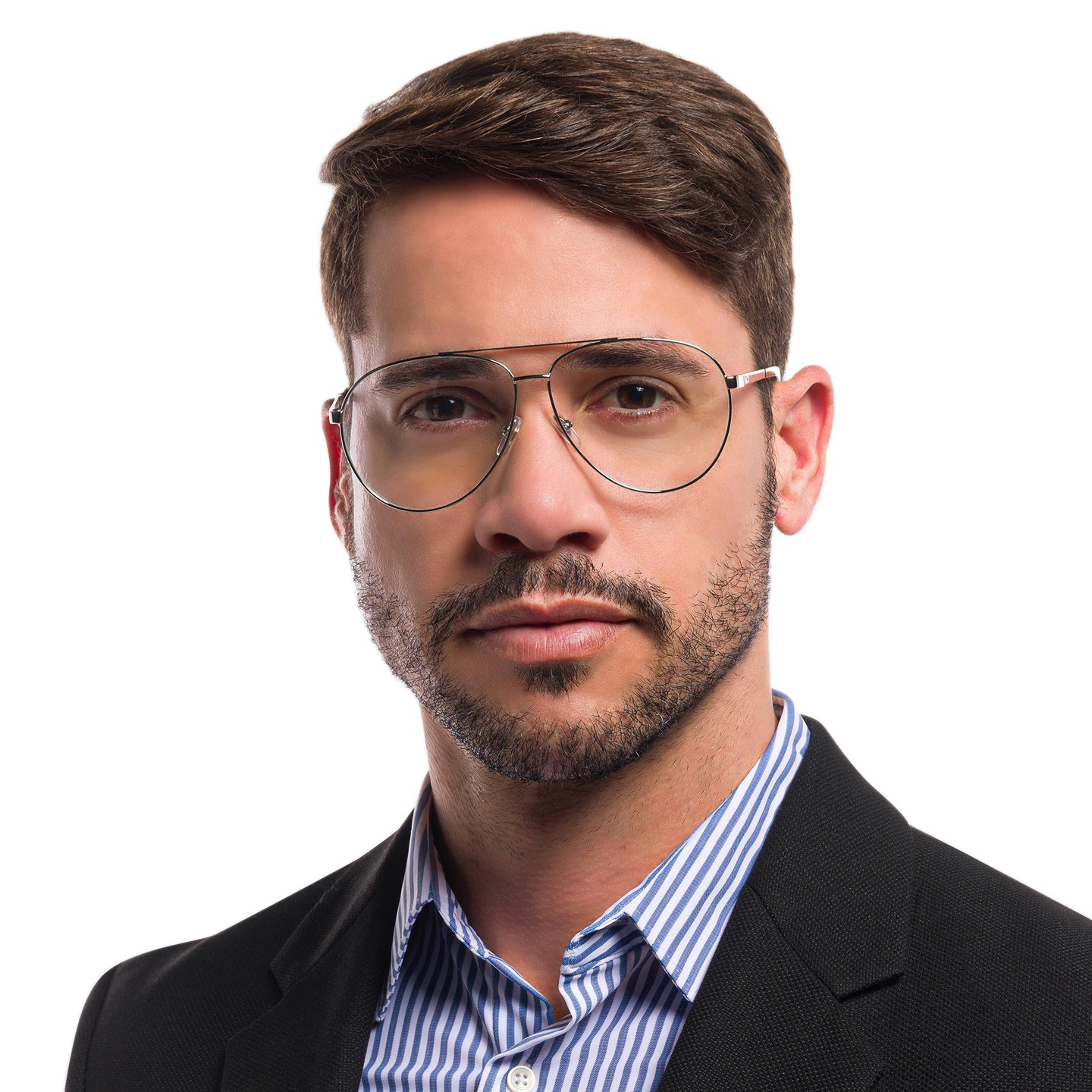 EYE'M Wide Aviator Eyeglasses in Silver – Model Photo 4