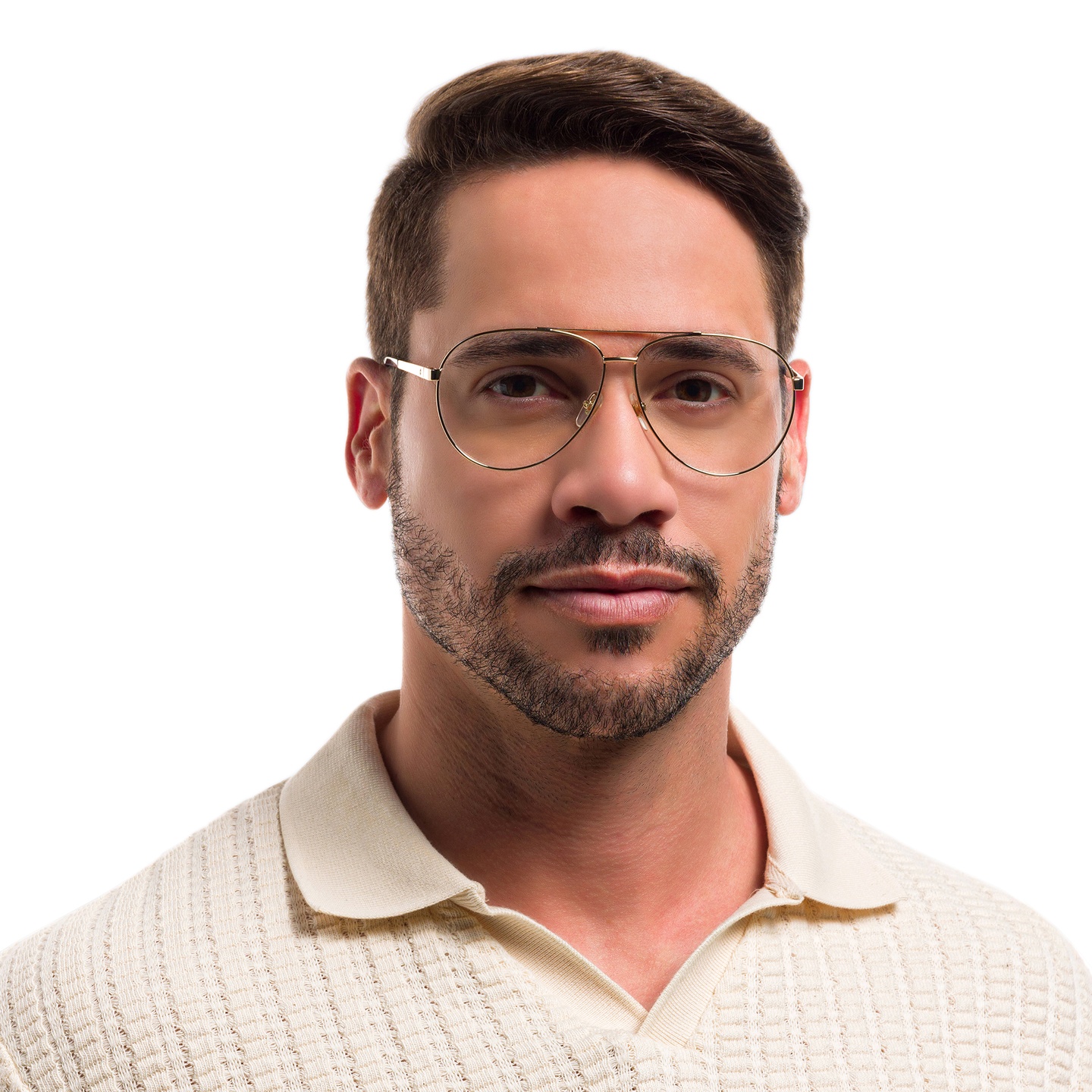 EYE'M Wide Aviator Eyeglasses in Gold – Model Photo 1