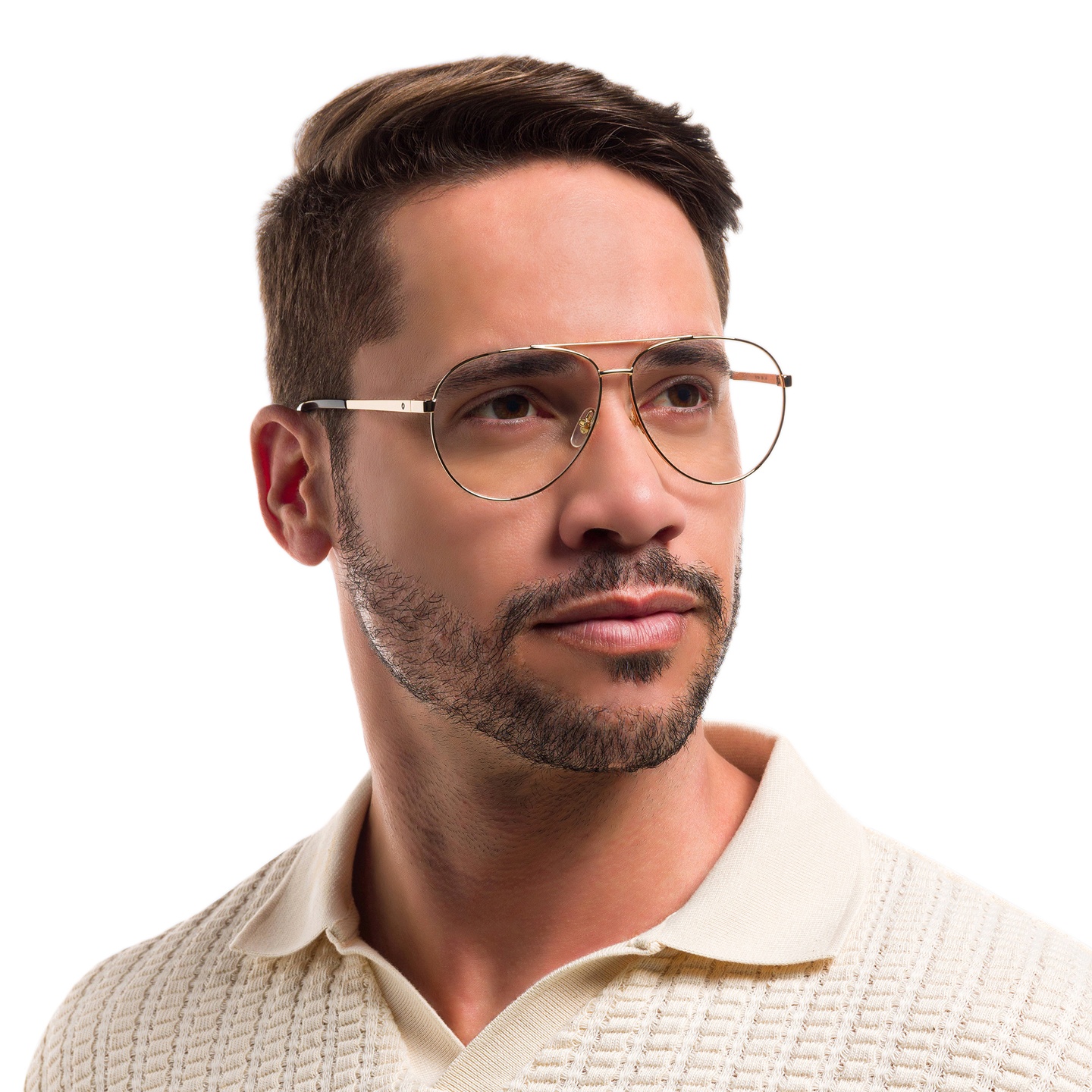 EYE'M Wide Aviator Eyeglasses in Gold – Model Photo 4