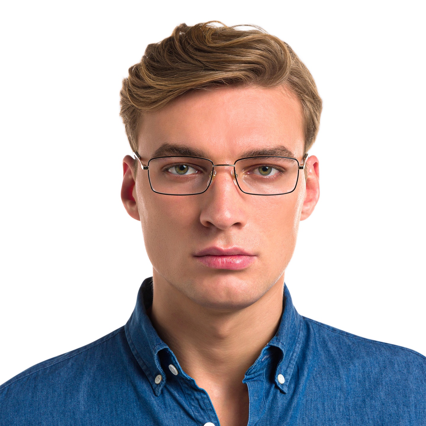 Shop EYE'M Wide Rectangle Eyeglasses in Gold Black online.