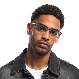 EYE'M Half Rim Rectangle Eyeglasses in Gold – Model Photo 2