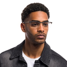 EYE'M Half Rim Rectangle Eyeglasses in Gold – Model Photo 5