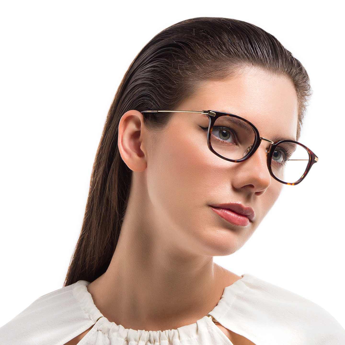EYE'M Unisex Round Eyeglasses in Havana – Model Photo 4