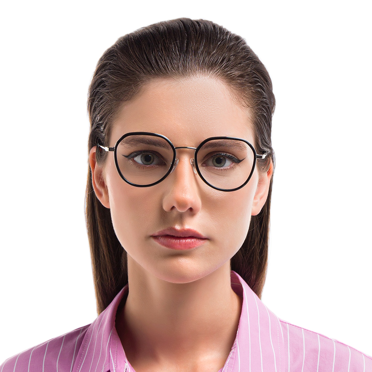 EYE'M Unisex Round Eyeglasses in Black – Model Photo 1