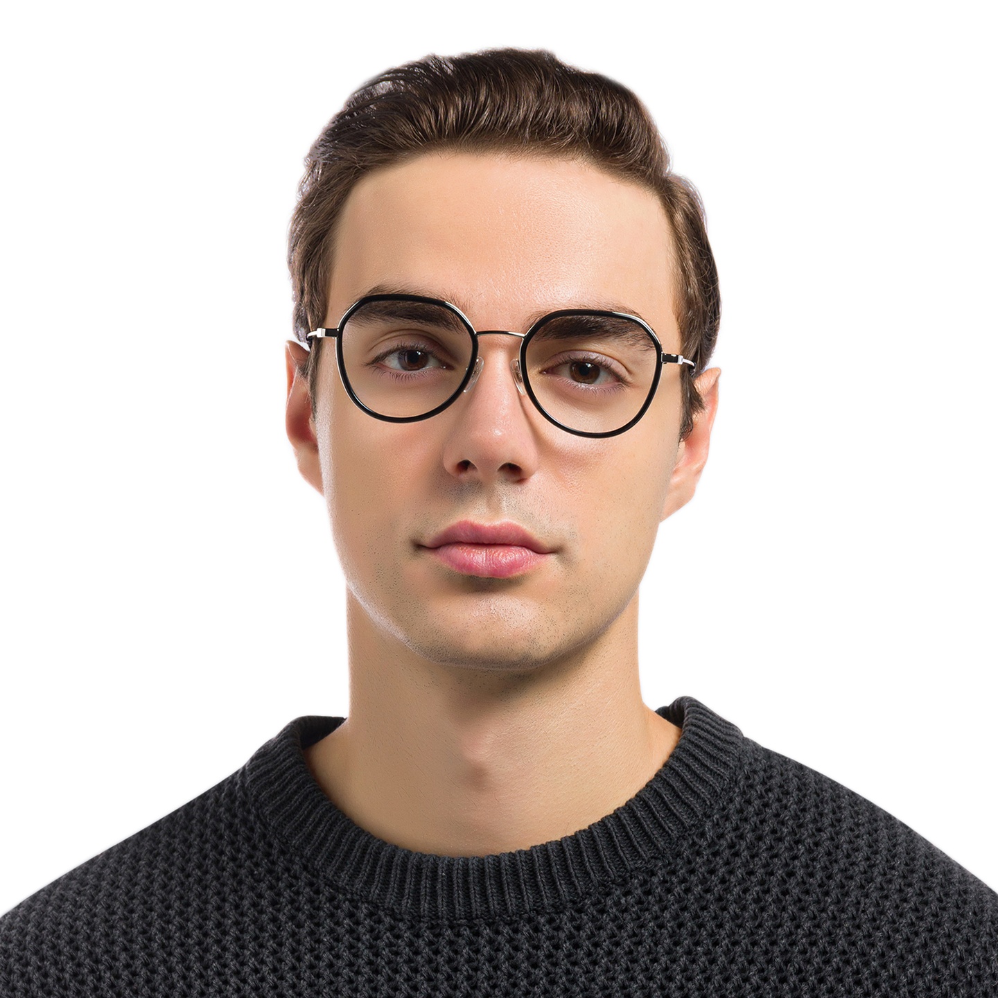 EYE'M Unisex Round Eyeglasses in Black – Model Photo 5