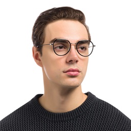 EYE'M Unisex Round Eyeglasses in Black – Model Photo 7