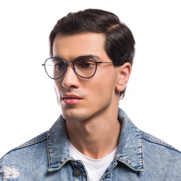 EYE'M Unisex Round Eyeglasses in Blue – Model Photo 6