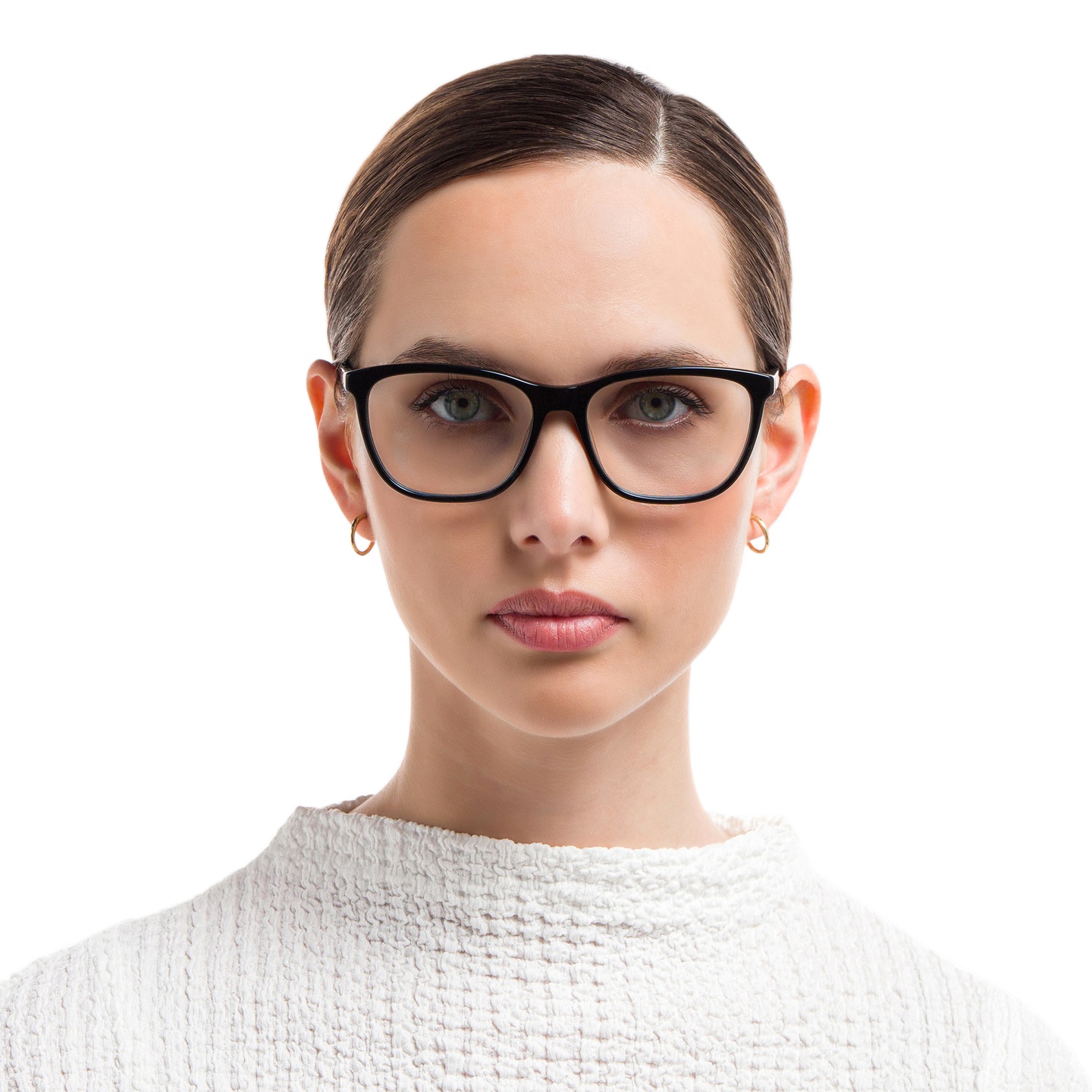 EYE'M Square Eyeglasses in Black – Model Photo 1