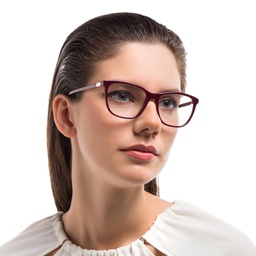 EYE'M Square Eyeglasses in Burgundy – Model Photo 2