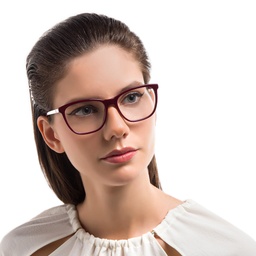 EYE'M Square Eyeglasses in Burgundy – Model Photo 5