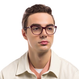 EYE'M Square Eyeglasses in Burgundy – Model Photo 6