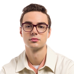 EYE'M Square Eyeglasses in Burgundy – Model Photo 7