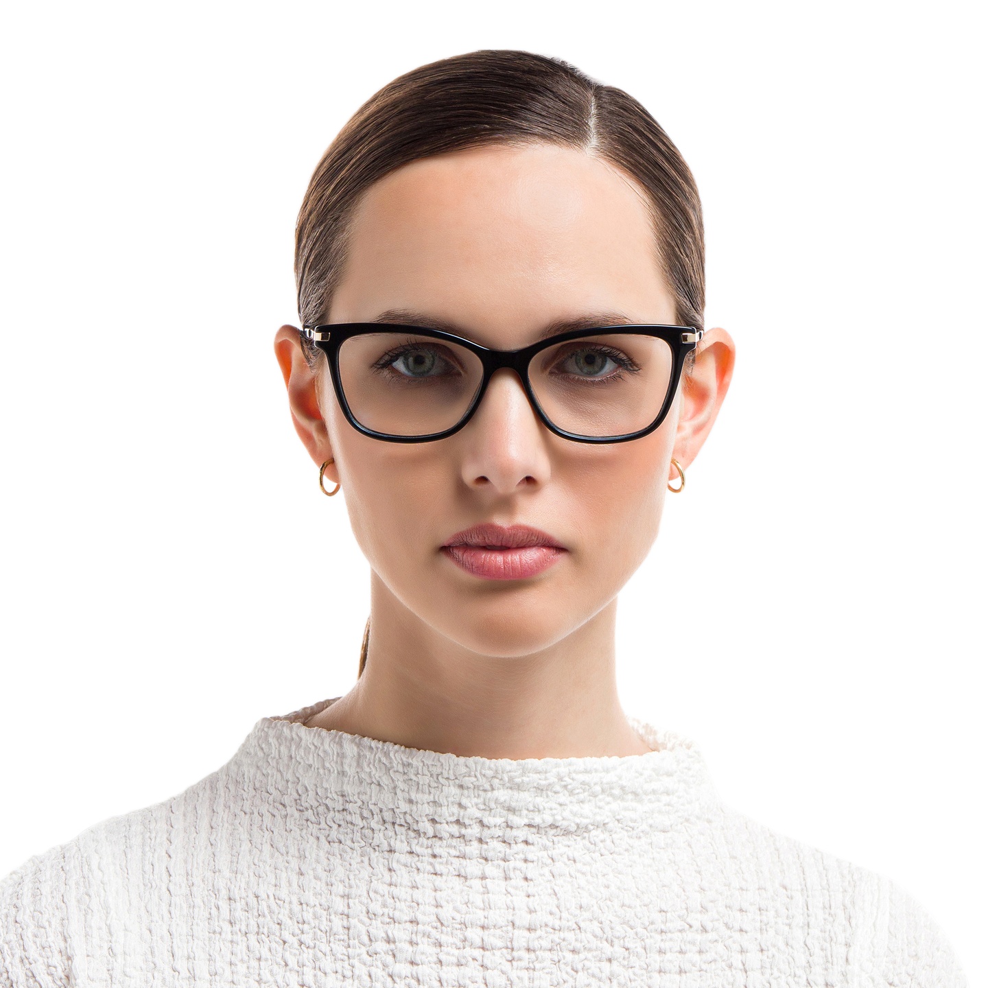 EYE'M Cat Eye Eyeglasses in Black – Model Photo 1
