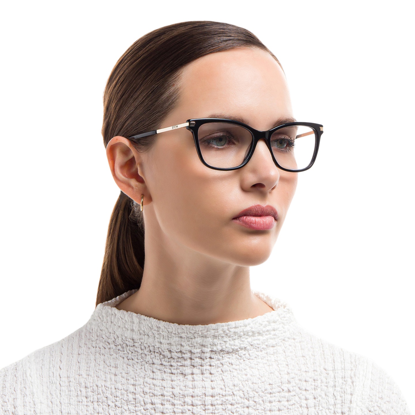 EYE'M Cat Eye Eyeglasses in Black – Model Photo 4