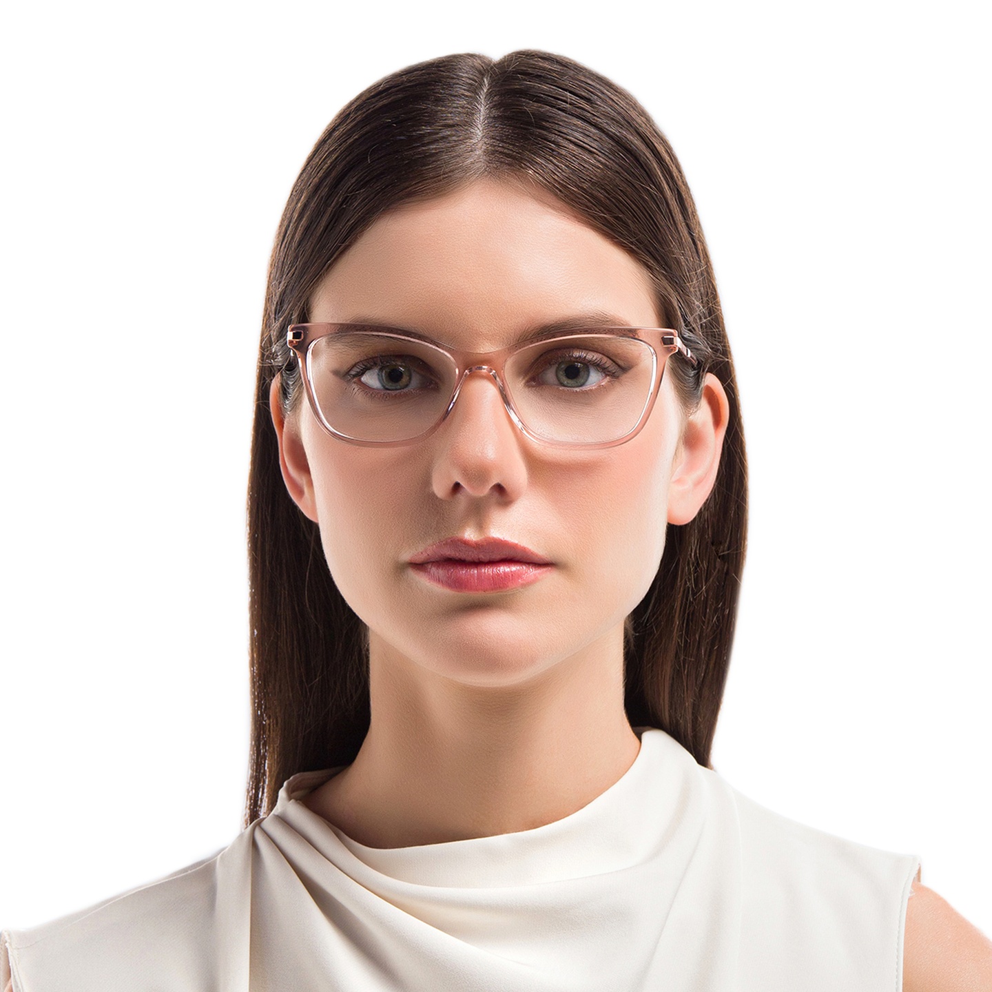 EYE'M Cat Eye Eyeglasses in Nude – Model Photo 1
