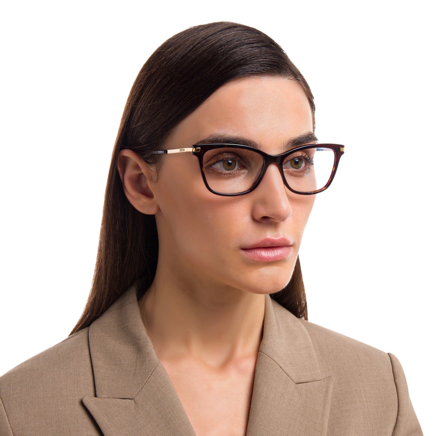 EYE'M Cat Eye Eyeglasses in Dark Havana – Model Photo 5