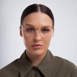 EYE'M Half Rim Cat Eye Eyeglasses in Nude – Model Photo 2