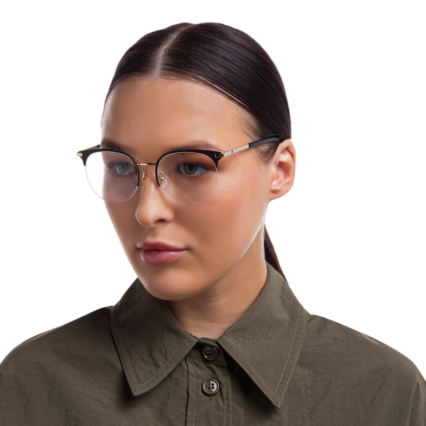 EYE'M Half Rim Cat Eye Eyeglasses in Black – Model Photo 5