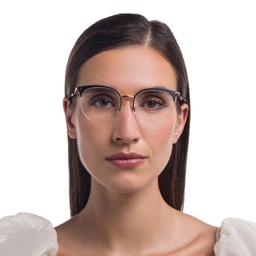 EYE'M Half Rim Cat Eye Eyeglasses in Black & Rosegold – Model Photo 2
