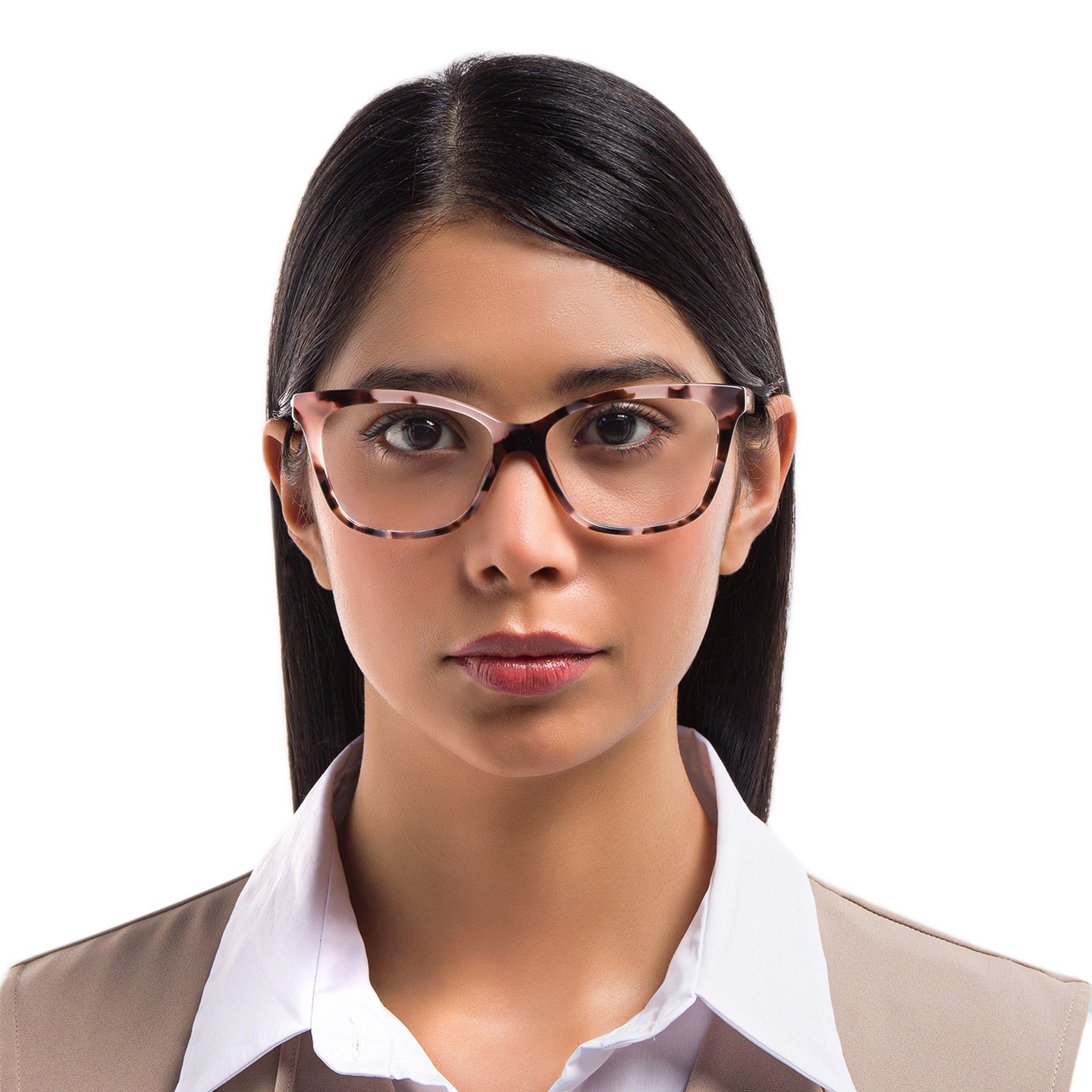 EYE'M Cat Eye Eyeglasses in Nude – Model Photo 1