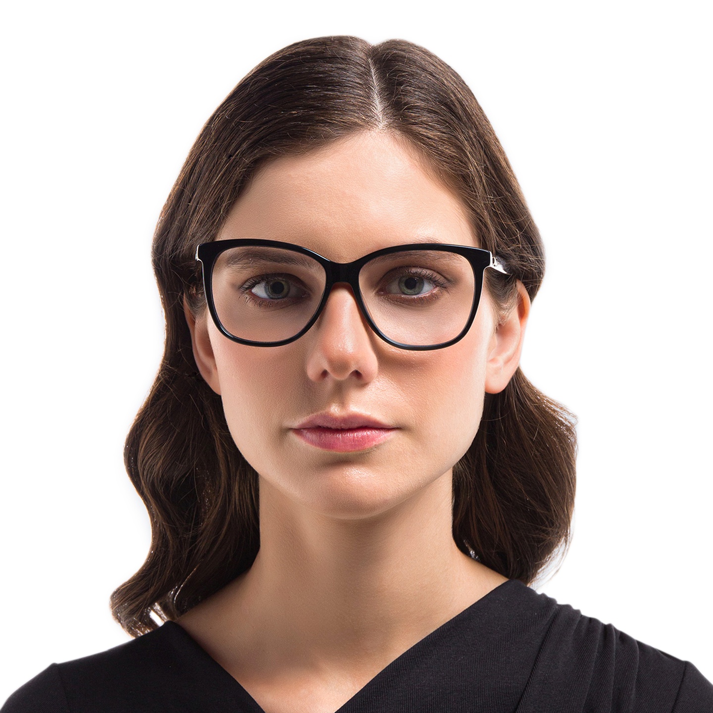 EYE'M Square Eyeglasses in Black – Model Photo 1