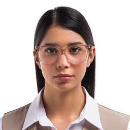 EYE'M Square Eyeglasses in Nude – Model Photo 2