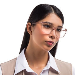 EYE'M Square Eyeglasses in Nude – Model Photo 5