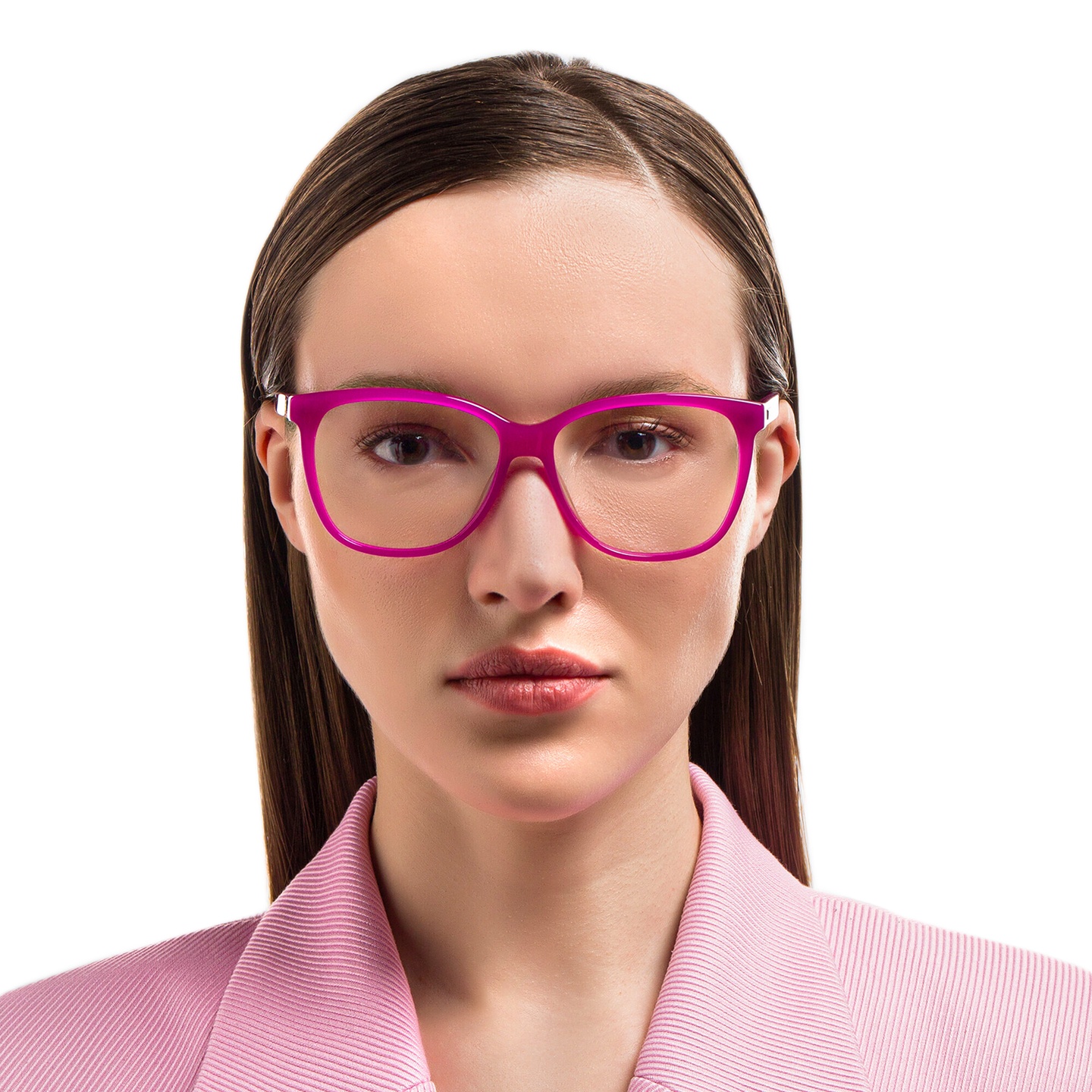 EYE'M Square Eyeglasses in Purple – Model Photo 1