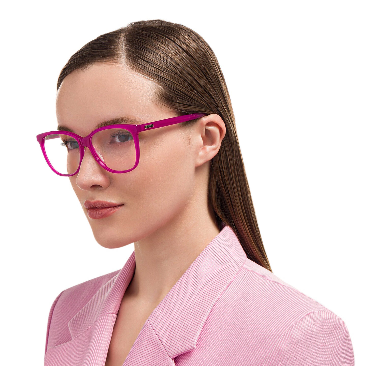 EYE'M Square Eyeglasses in Purple – Model Photo 4