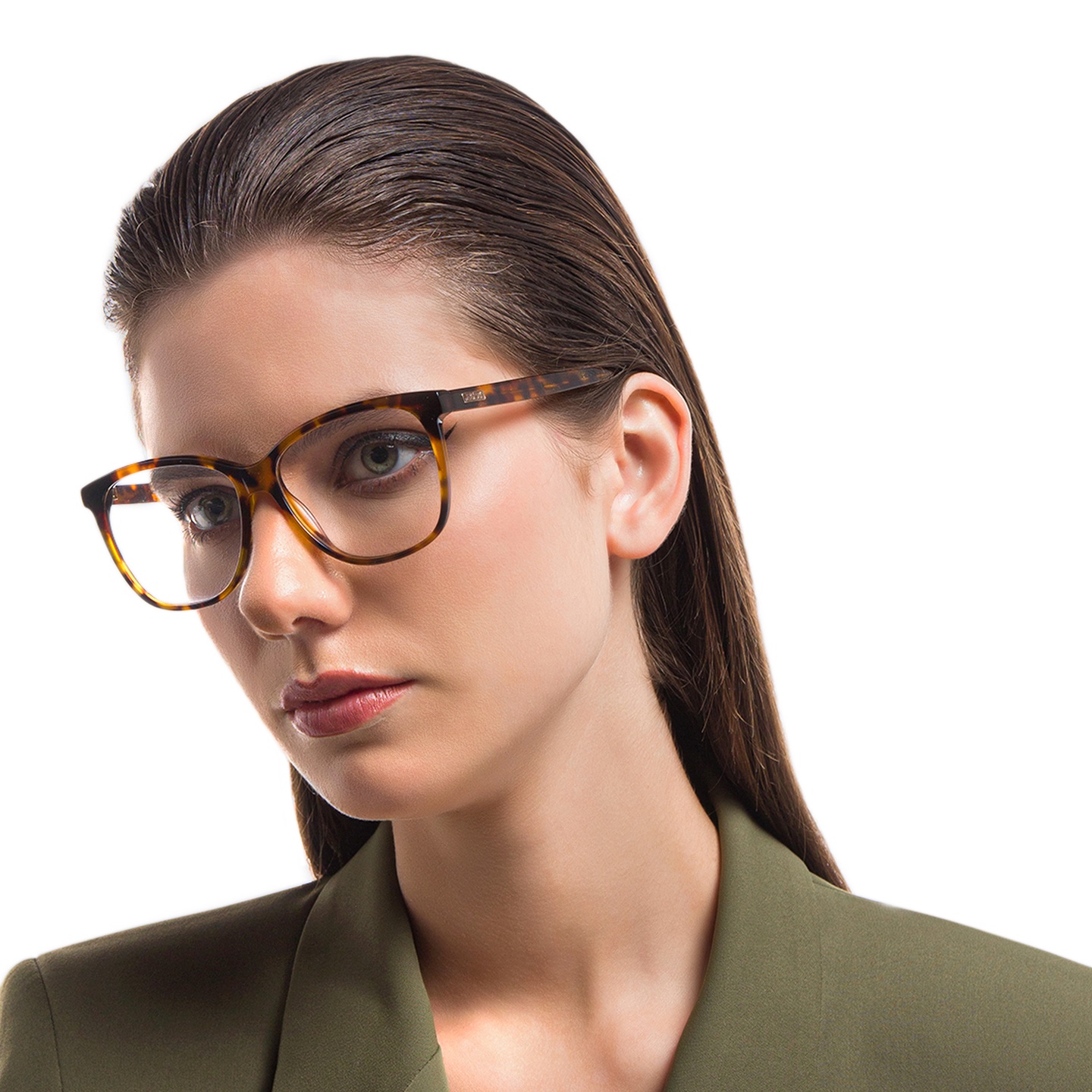 EYE'M Square Eyeglasses in Havana – Model Photo 1