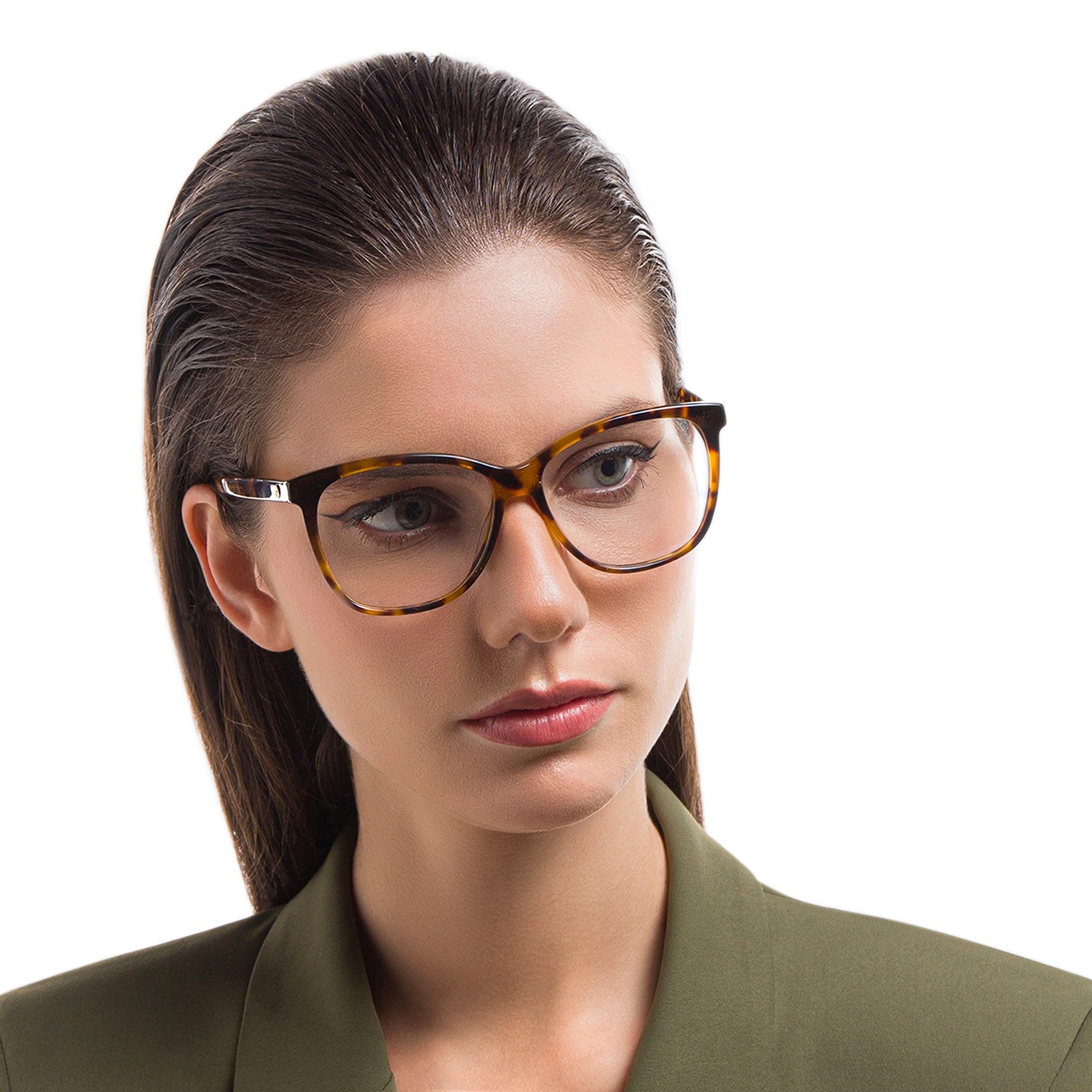 EYE'M Square Eyeglasses in Havana – Model Photo 4