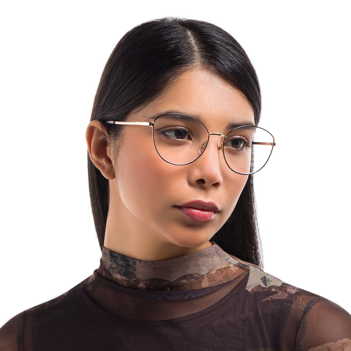 EYE'M Wide Cat Eye Eyeglasses in Black – Model Photo 4