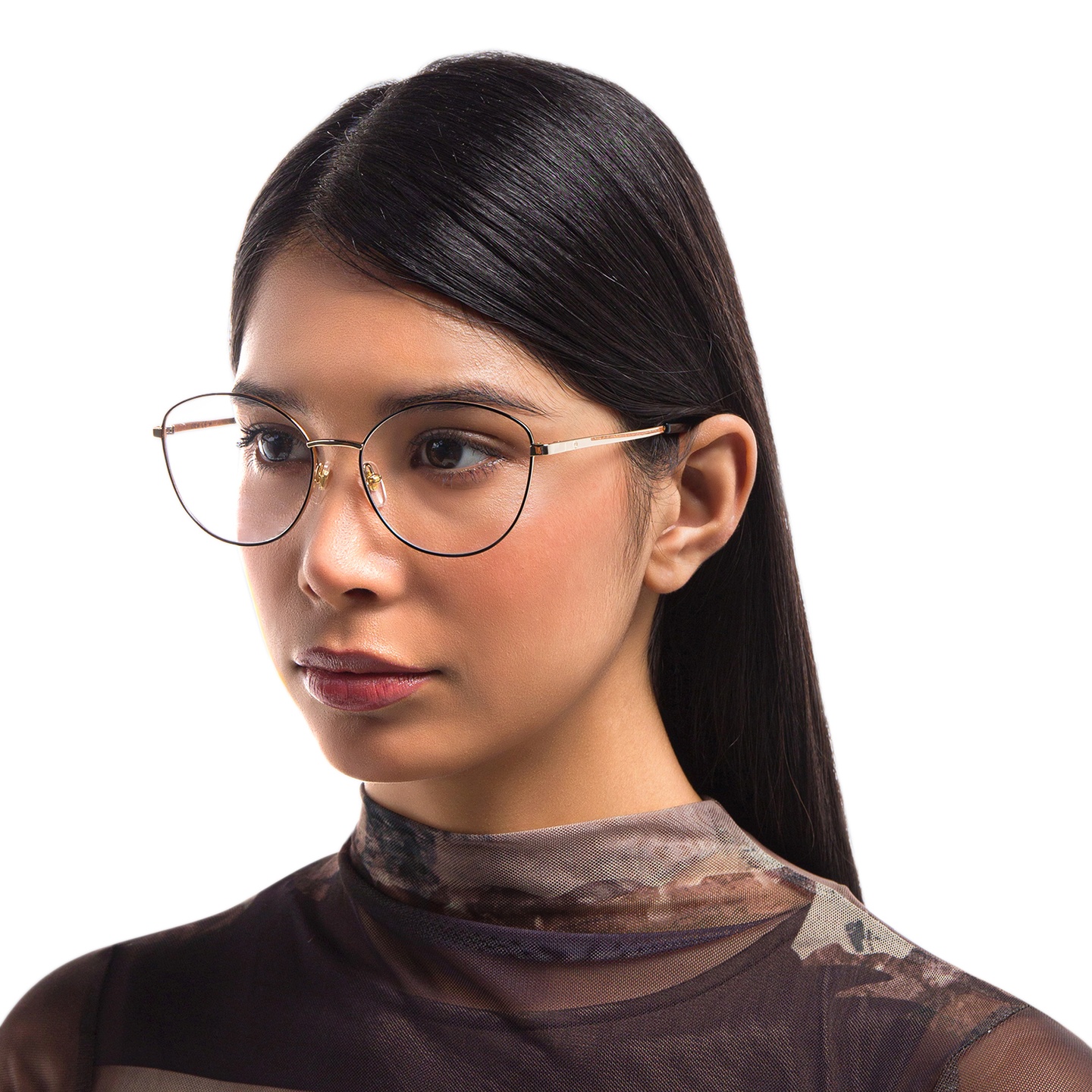 EYE'M Wide Cat Eye Eyeglasses in Black – Model Photo 5