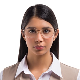 EYE'M Wide Cat Eye Eyeglasses in Rose Gold – Model Photo 2