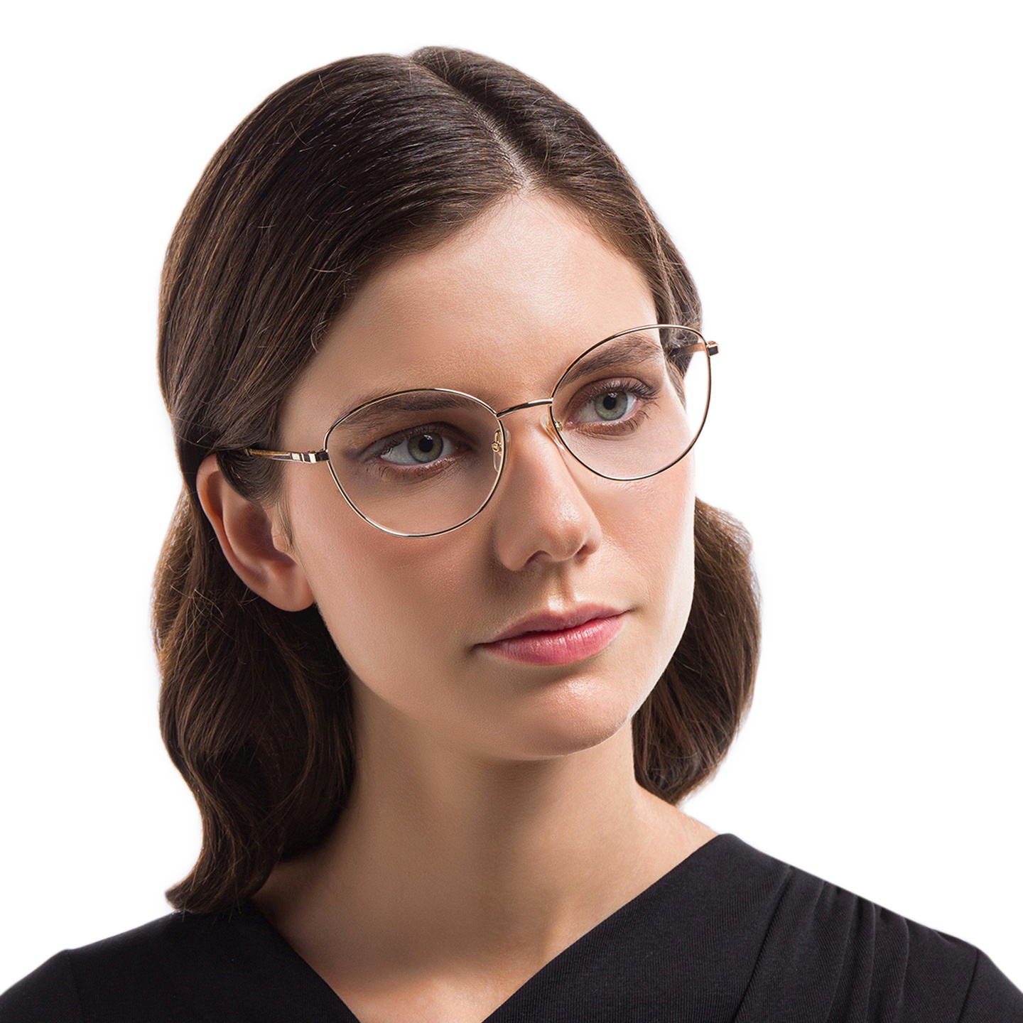 EYE'M Wide Cat Eye Eyeglasses in Gold – Model Photo 4