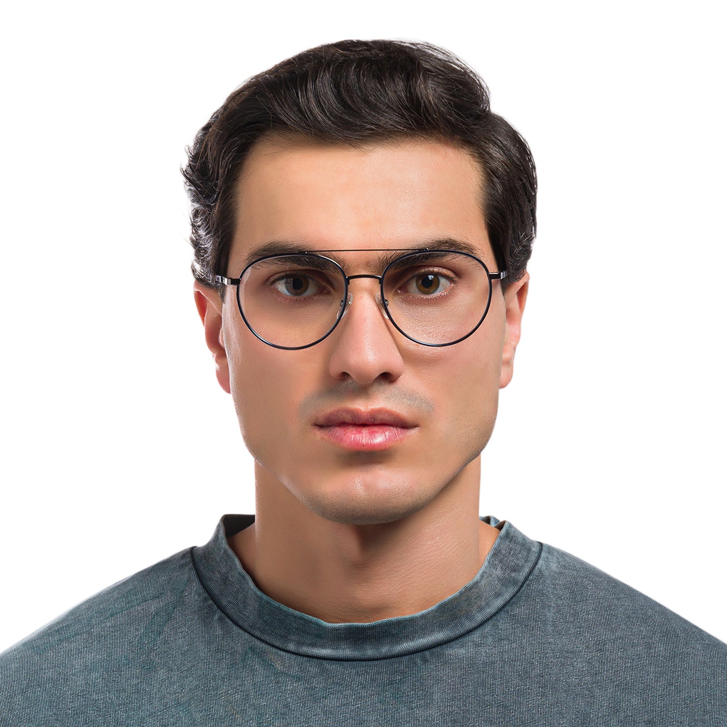 EYE'M Round Eyeglasses in Gunmetal – Model Photo 1