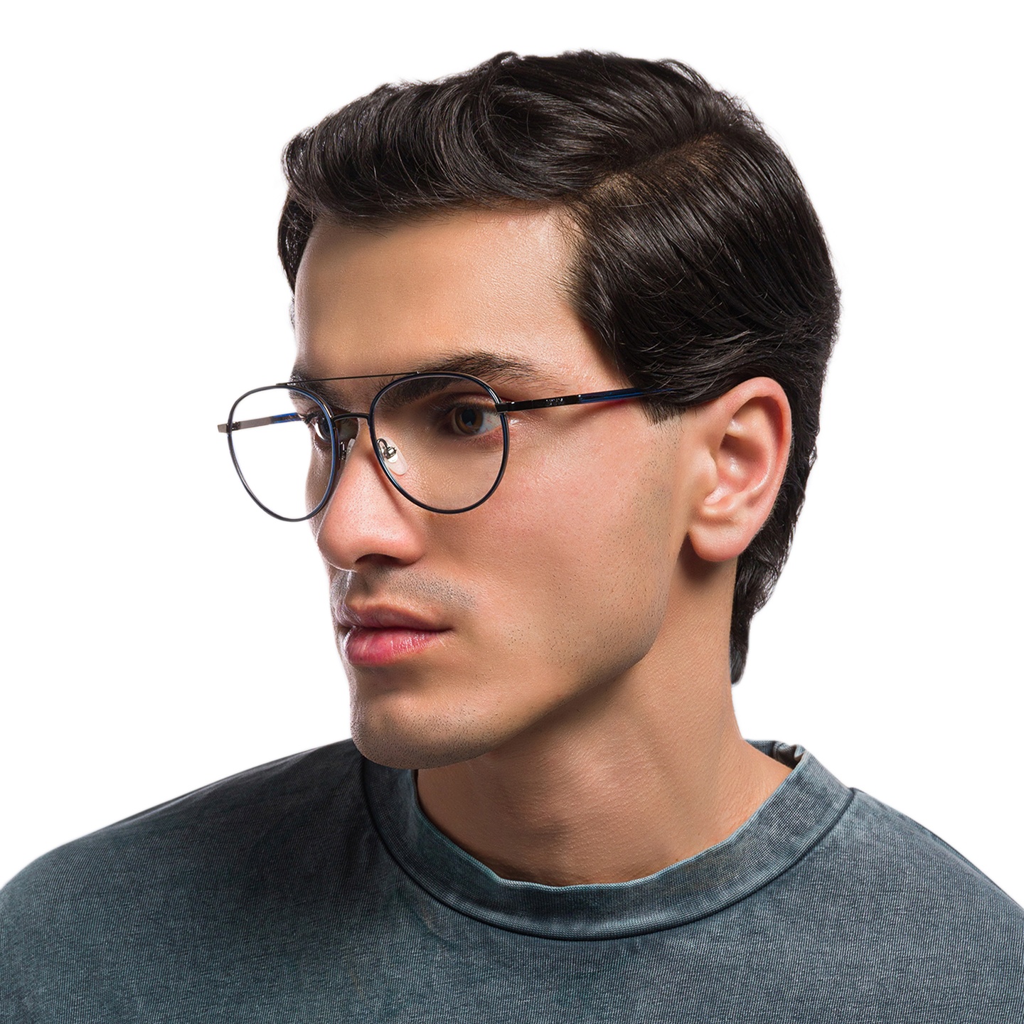 EYE'M Round Eyeglasses in Gunmetal – Model Photo 4