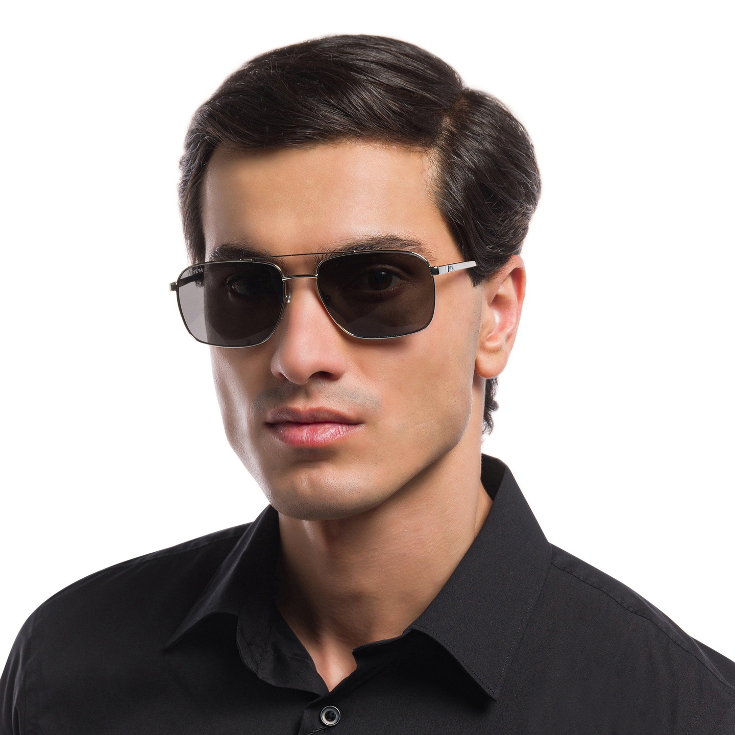 EYE'M Square Sunglasses in Silver – Model Photo 1
