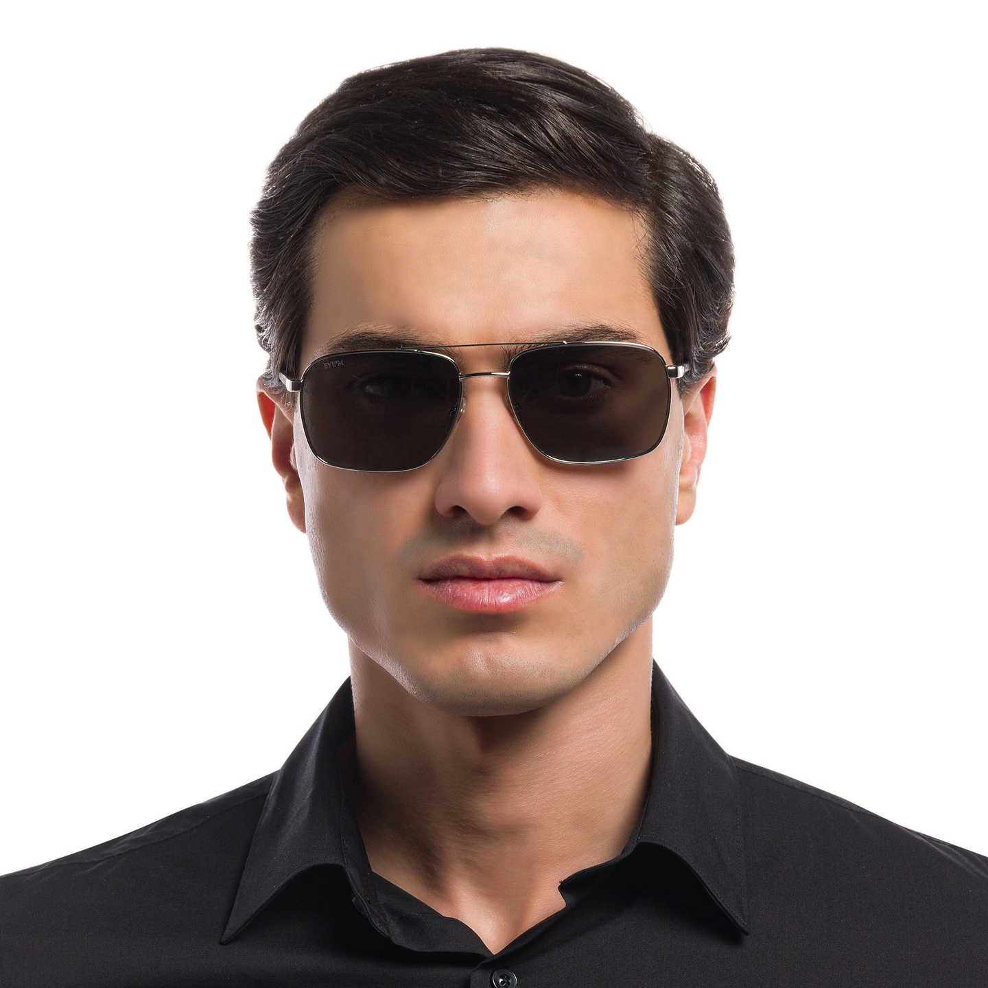 EYE'M Square Sunglasses in Silver – Model Photo 4
