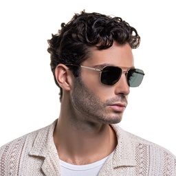 EYE'M Square Sunglasses in Gold – Model Photo 5