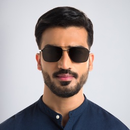 EYE'M Square Sunglasses in Matte Black – Model Photo 2