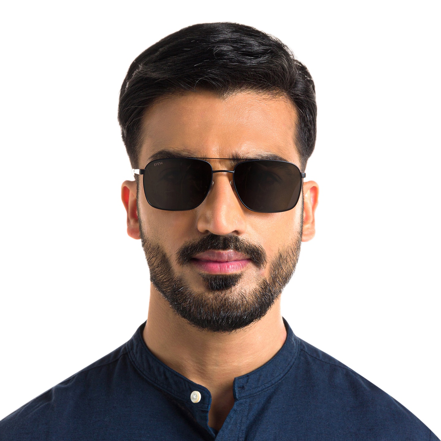 EYE'M Square Sunglasses in Matte Black – Model Photo 4