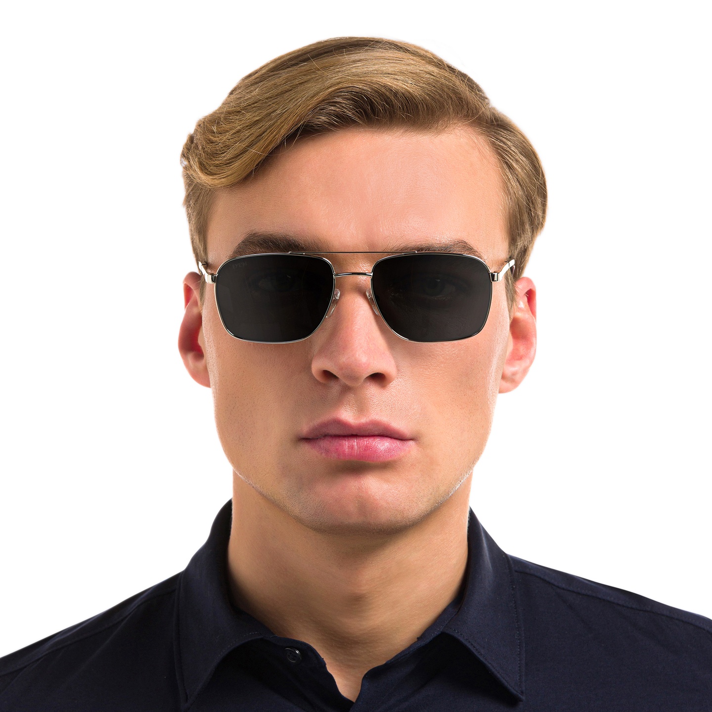 EYE'M Square Sunglasses in Silver – Model Photo 4