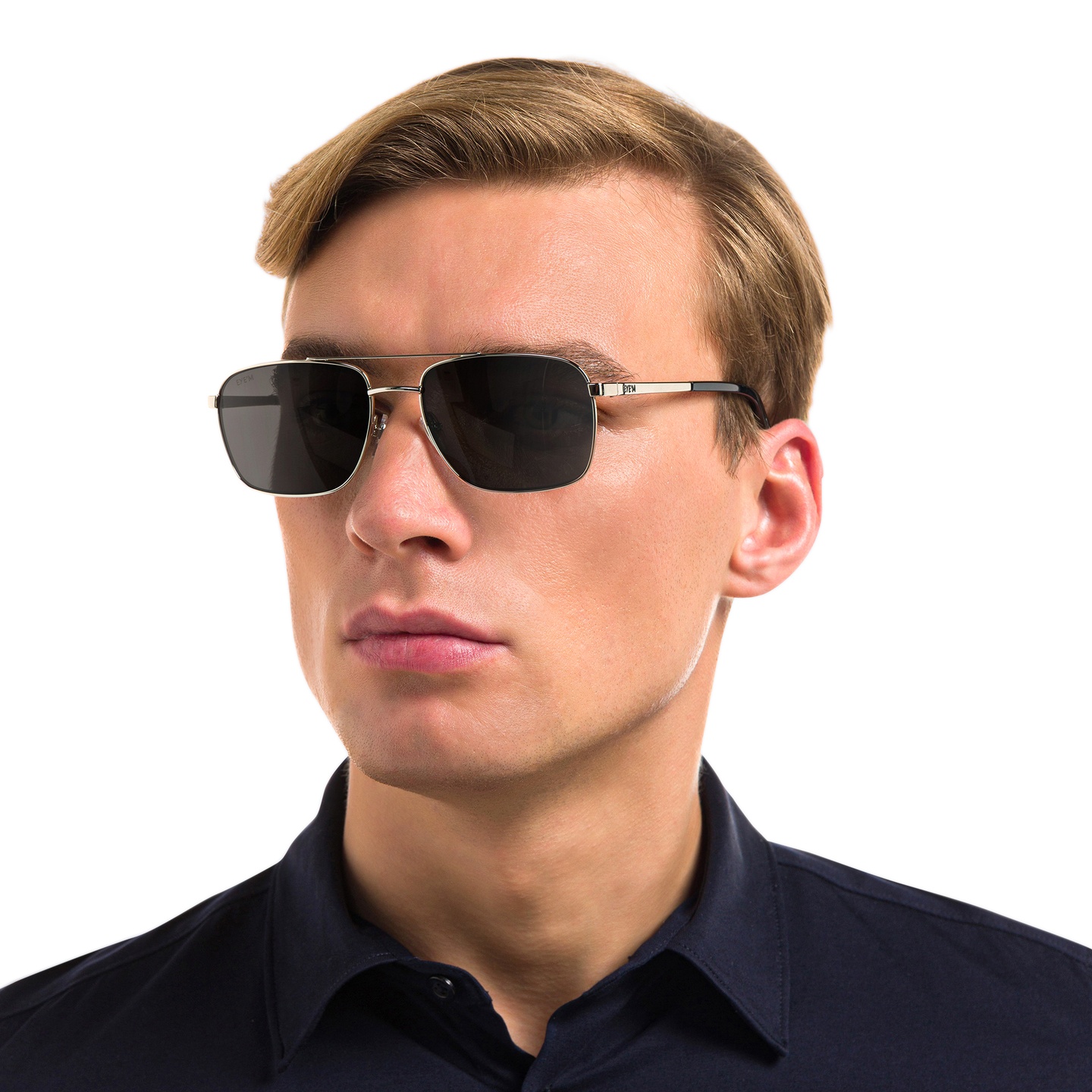 EYE'M Square Sunglasses in Silver – Model Photo 5