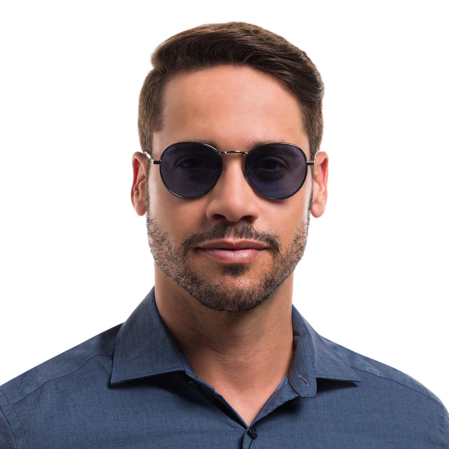 EYE'M Round Sunglasses in Silver – Model Photo 4