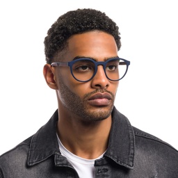 Emporio Armani Panthos Eyeglasses in Matte Blue – Model Photo 5