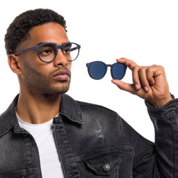 Emporio Armani Panthos Eyeglasses in Matte Blue – Model Photo 6